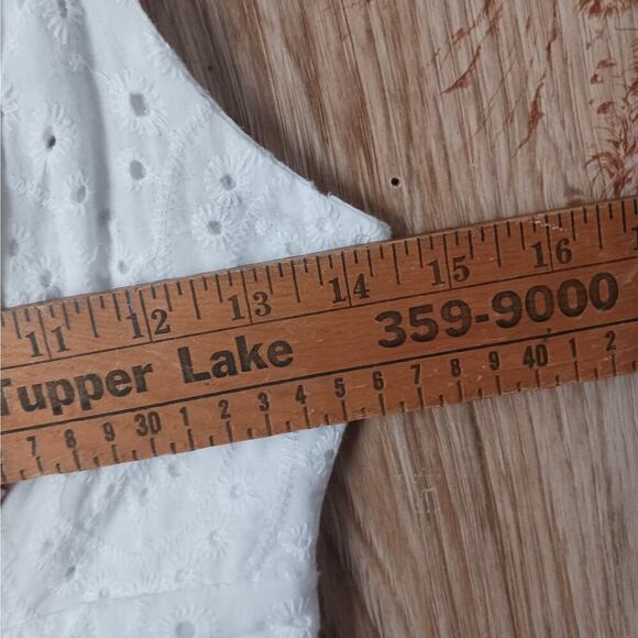 Shein Coquette White Eyelet Cut Out Twist Front Ruche Mini Dress Size 4 - Picture 8 of 10